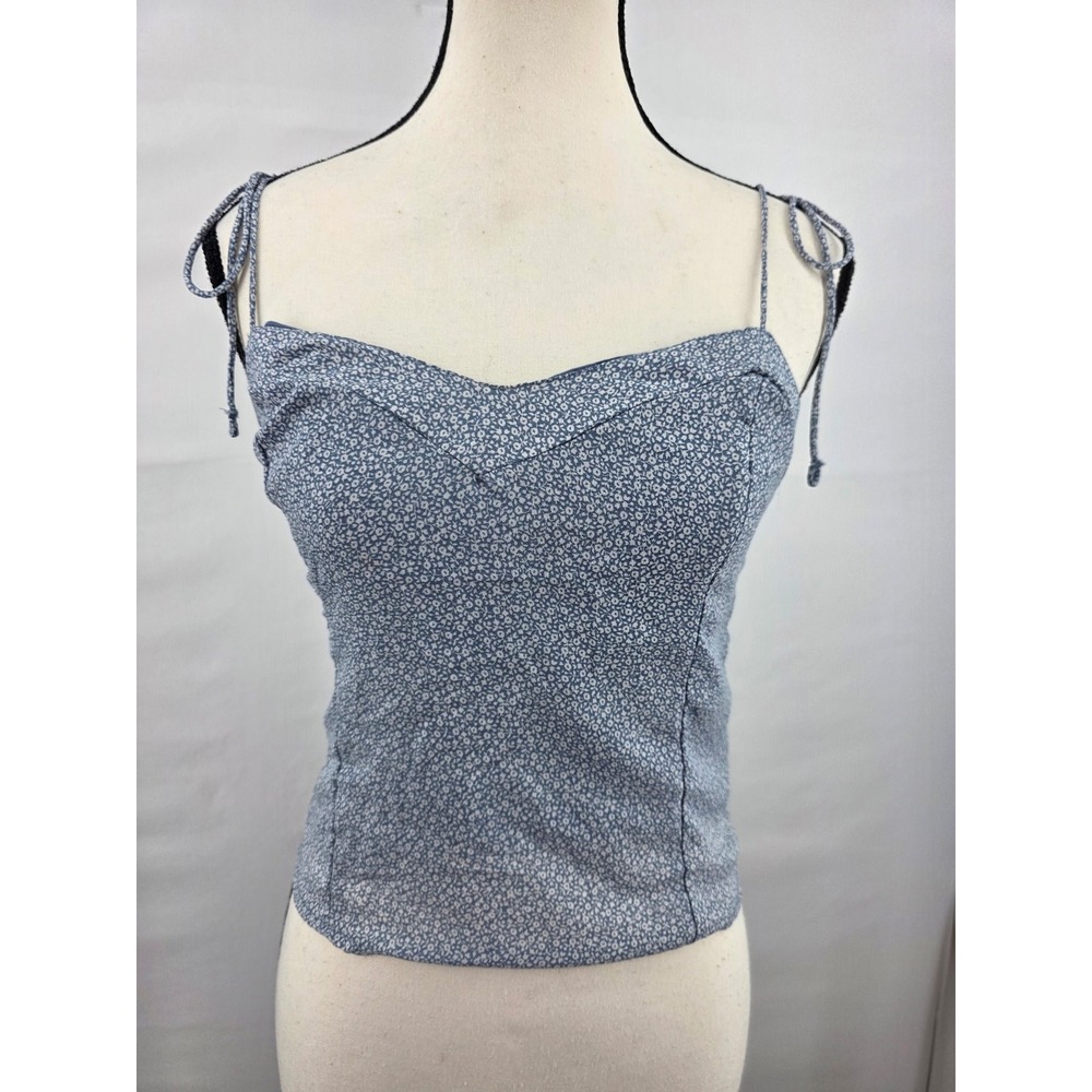 Abercrombie & Fitch Blue Floral Smocked Tie Shoulder Cami Top Small